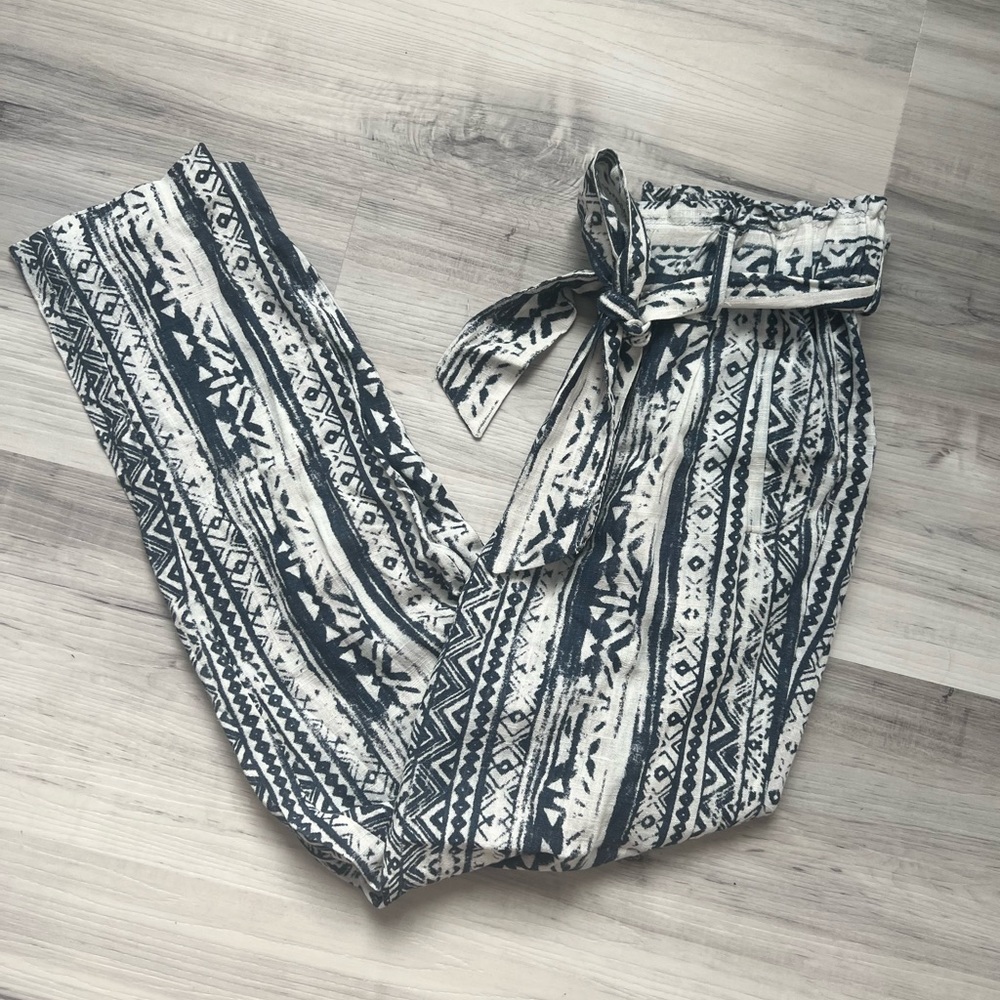 Cali 1850 Navy & white‎ Aztec Linen pants XS